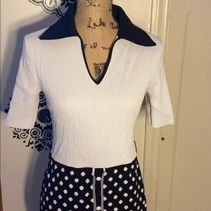 Eva Mendes white and black midi dress